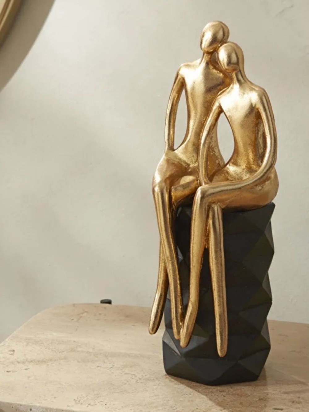 Gold Couple Sculpture on Black Geometric Base - Home Art Decor